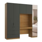 Guarda Roupa Modular 5 Portas com Mesa e Espelho Altezza Clean Belmax Freijó/Titânio