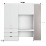 Guarda Roupa Modular 5 Portas com Mesa e Espelho Altezza Clean Belmax Freijó/Titânio