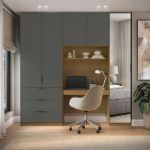 Guarda Roupa Modular 5 Portas com Mesa e Espelho Altezza Clean Belmax Freijó/Titânio