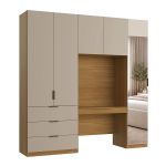 Guarda Roupa Modular 5 Portas com Mesa e Espelho Altezza Clean Belmax Freijó/Off White