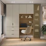Guarda Roupa Modular 5 Portas Reflecta com Mesa Altezza Clean Belmax Freijó/Off White