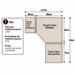 Closet sem Portas Modulado 3 Peças MDF Altezza Belmax Freijó