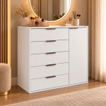 Cômoda 5 Gavetas 1 Porta Multiuso MDF Altezza Clean Belmax Branco