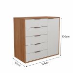 Cômoda 5 Gavetas 1 Porta Multiuso MDF Altezza Clean Belmax Freijo/Off White