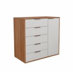 Cômoda 5 Gavetas 1 Porta Multiuso MDF Altezza Clean Belmax Freijo/Off White