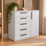 Cômoda 5 Gavetas 1 Porta Multiuso MDF Altezza Trend Belmax Branco