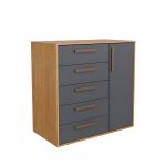 Cômoda 5 Gavetas 1 Porta Multiuso MDF Altezza Trend Belmax Freijo/Titânio