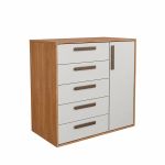 Cômoda 5 Gavetas 1 Porta Multiuso MDF Altezza Trend Belmax Freijo/Off White