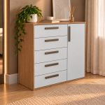 Cômoda 5 Gavetas 1 Porta Multiuso MDF Altezza Trend Belmax Freijo/Off White