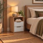 Mesa de Cabeceira 2 Gavetas MDF Altezza Clean Belmax Freijo/Off White