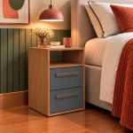 Mesa de Cabeceira 2 Gavetas MDF Altezza Trend Belmax Freijo/Titânio