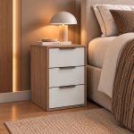 Mesa de Cabeceira 3 Gavetas MDF Altezza Clean Belmax Freijo/Off White