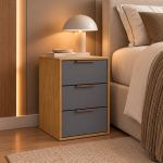 Mesa de Cabeceira 3 Gavetas MDF Altezza Clean Belmax Freijo/Titânio