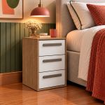 Mesa de Cabeceira 3 Gavetas MDF Altezza Trend Belmax Freijo/Off White
