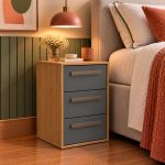 Mesa de Cabeceira 3 Gavetas MDF Altezza Trend Belmax Freijo/Titânio