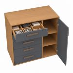 Cômoda 5 Gavetas 1 Porta Multiuso MDF Altezza Trend Belmax Freijo/Titânio