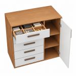 Cômoda 5 Gavetas 1 Porta Multiuso MDF Altezza Trend Belmax Freijo/Off White