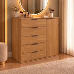 Cômoda 5 Gavetas 1 Porta Multiuso MDF Altezza Clean Belmax Freijo