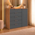 Cômoda 5 Gavetas 1 Porta Multiuso MDF Altezza Clean Belmax Freijo/Titânio