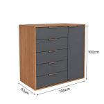 Cômoda 5 Gavetas 1 Porta Multiuso MDF Altezza Clean Belmax Freijo/Titânio