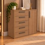 Cômoda 5 Gavetas 1 Porta Multiuso MDF Altezza Trend Belmax Freijo