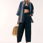 Calça Jeans Pregas Assimetrica