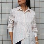 Camisa Tric Assimetrica listra azul/orange