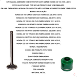 Kit Valvula Admissão com retentor Haste Verde Honda CG 150 2009 a 2015