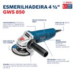 Esmerilhadeira Angular Gws 850 + Maleta + 3 Discos Bosch UN