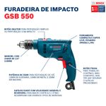 Furadeira de Impacto Gsb 550 + 14 Brocas Bosch UN