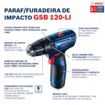 Parafusadeira e Furadeira de Impacto A Bateria Gsb 120-Li Bosch UN