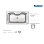 Cuba Inox Morgana Maxi Sobrepor 86X50cm Tramontina UN