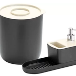 Kit Pia Cozinha 2 Peças Lixeira + Dispenser Preto/Branco Arthi UN