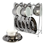 Conjuto 12 Peças para Café 80Ml com Rack Prata e Branco L'hermitage UN
