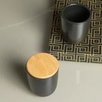Porta Algodão em Cerâmica Preta com Tampa de Bambu Ou UN