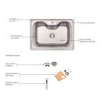 Cuba Inox Acetinada Sobrepor Morgana 69x49cm com Acessórios Tramontina UN