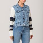 Jaqueta Feminina Jeans Manga Longa Tricot Disparate