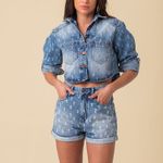 Camisa Jeans Cropped Feminina Disparate