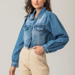 Jaqueta Cropped Jeans Feminina Barra Desfiada Disparate