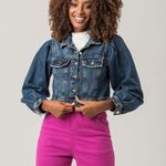 Jaqueta Cropped Jeans Feminina Manga Bufante Disparate
