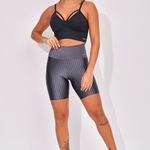Conjunto Bermuda Cintura Alta Fitness Cinza New Vision