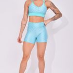 Short Fitness Cintura Alta Azul Tulipa Cirre