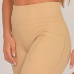 Legging Fitness Bege Com Bolso Canelada