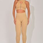 Legging Fitness Bege Com Bolso Canelada