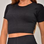 Conjunto Short Fitness Cintura Alta Preto Canelado Básico