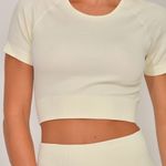 Conjunto Short Fitness Cintura Alta Off White Canelado Básico