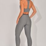 Conjunto Legging Fitness Com Bolso Grafite Duas Fitas