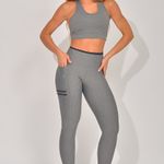Conjunto Legging Fitness Com Bolso Grafite Duas Fitas
