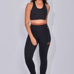 Conjunto Legging Fitness Com Bolso Marrom Fita