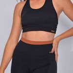 Conjunto Legging Fitness Com Bolso Marrom Fita